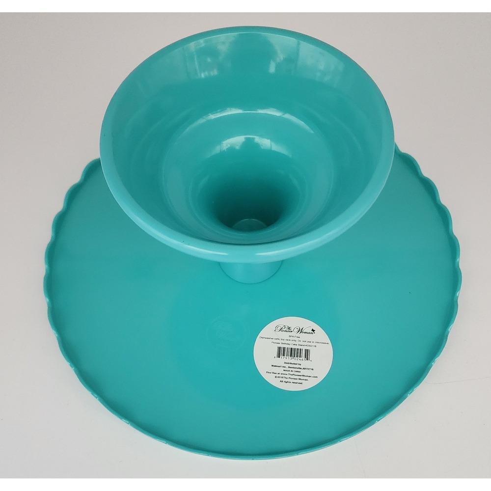 Pioneer Woman Birthday Cake Stand Melamine Teal 10.5in New Floral Scallop - Picture 4 of 9